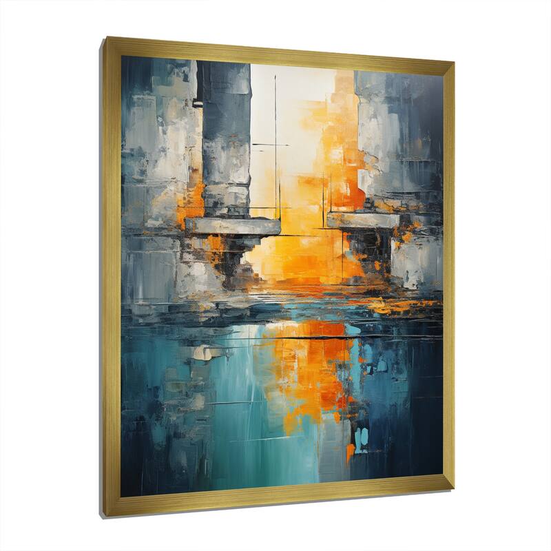Designart "Green Orange Bold Abstract Flow Collage I" Abstract Collages Framed Canvas Art Print